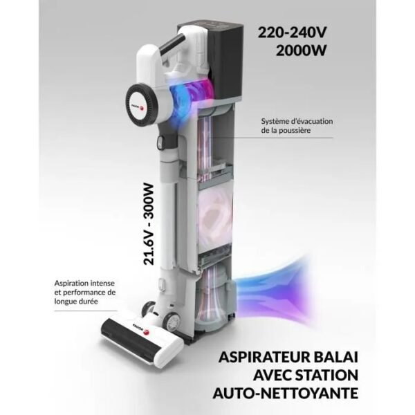 Aspirateur balai 2 en 1 sans fil - FAGOR FG6415 - 300W - Avec base auto nettoyante - Tube Flexible - 3 vitesses - Autonomie 60 min – Image 5