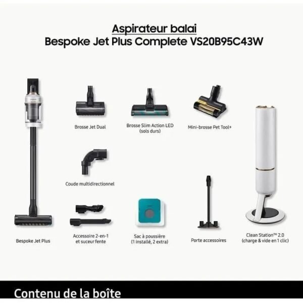 Aspirateur Balai avec Clean Station SAMSUNG Bespoke Jet Plus Complete VS20B95C43W - 210 AW – Image 2