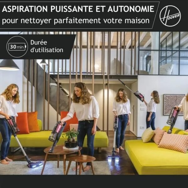 Aspirateur Balai sans fil - HOOVER HF920H - 65 AW - 86 dBA - Ecran LED - Rose / Gris – Image 9