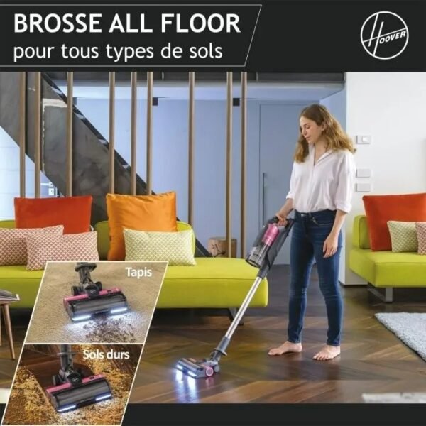 Aspirateur Balai sans fil - HOOVER HF920H - 65 AW - 86 dBA - Ecran LED - Rose / Gris – Image 3