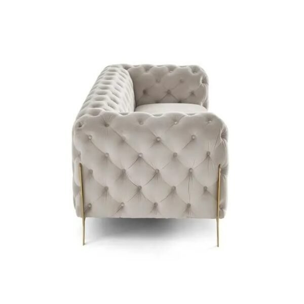 Canapé 3 places Chesterfield en velours - Lisa Design - Camden - Pieds en métal doré - Beige – Image 4
