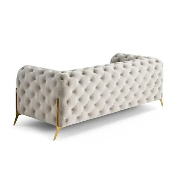 Canapé 3 places Chesterfield en velours - Lisa Design - Camden - Pieds en métal doré - Beige – Image 3