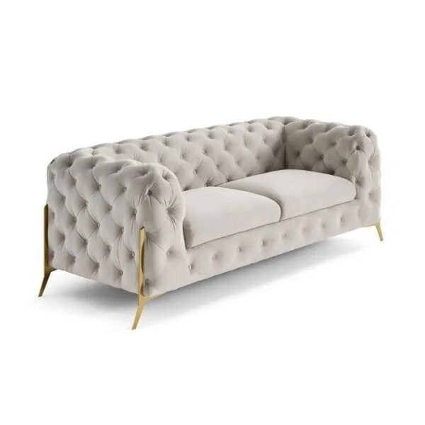 Canapé 3 places Chesterfield en velours - Lisa Design - Camden - Pieds en métal doré - Beige