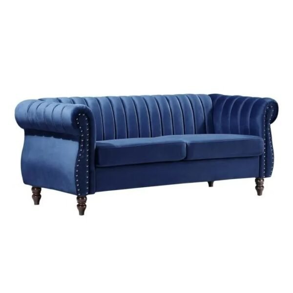 Canapé chesterfield 3 places en velours bleu roi TRUMBO – Image 2