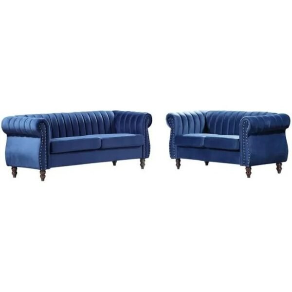 Canapés chesterfield 3+2 places en velours bleu roi TRUMBO