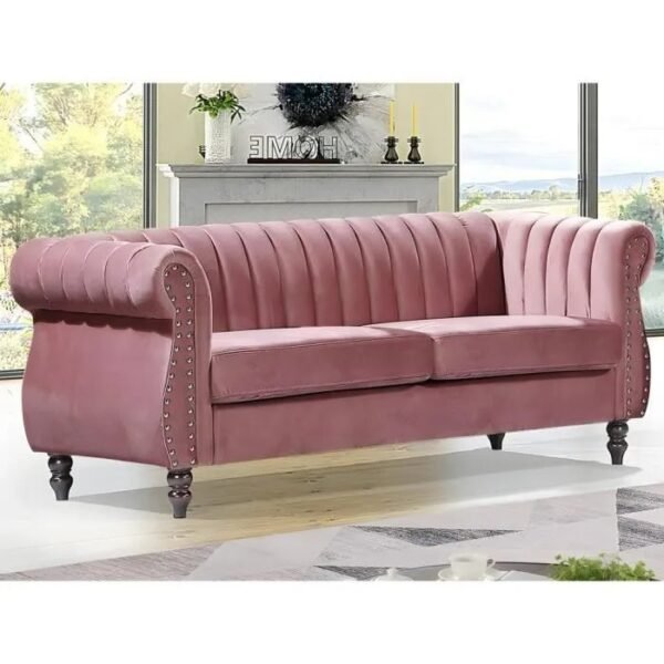 Canapés chesterfield 3 places et 2 places en velours vieux rose TRUMBO – Image 4