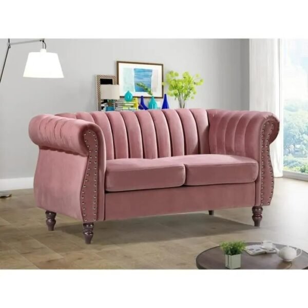 Canapés chesterfield 3 places et 2 places en velours vieux rose TRUMBO – Image 3
