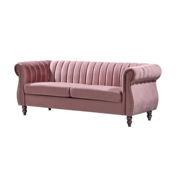 Canapés chesterfield 3 places et 2 places en velours vieux rose TRUMBO – Image 2