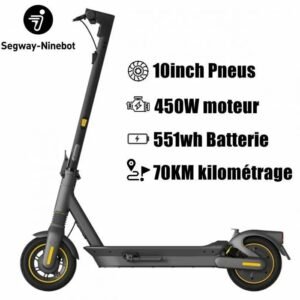 Trottinette électrique – Segway-Ninebot MAX G2 – Moteur 450W – 65km Autonomie – 10’’ autocicatrisants Pneus – 551wh Batterie