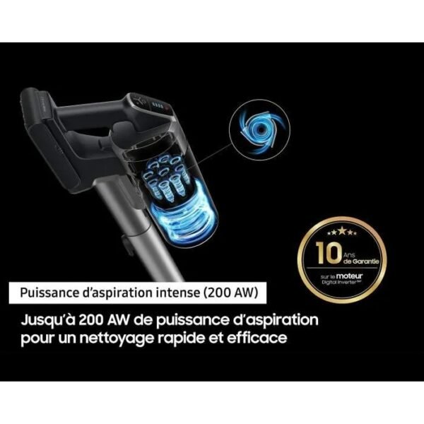 SAMSUNG Jet 75E Complete VS20B75CR5 - Aspirateur Balai sans Fil - Puissance 200 AW - Autonomie 60 min - Station murale - 3 brosses – Image 8